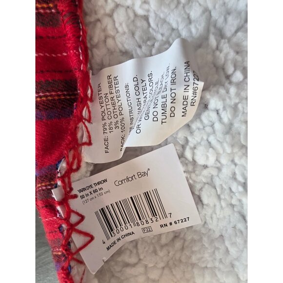 Comfort Bay Red Plaid Sherpa Throw Blanket 50" X 60" Polyester & Cotton - Picture 3 of 3